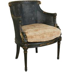 Louis XVI Style Green and Gilt Caned Bergere
