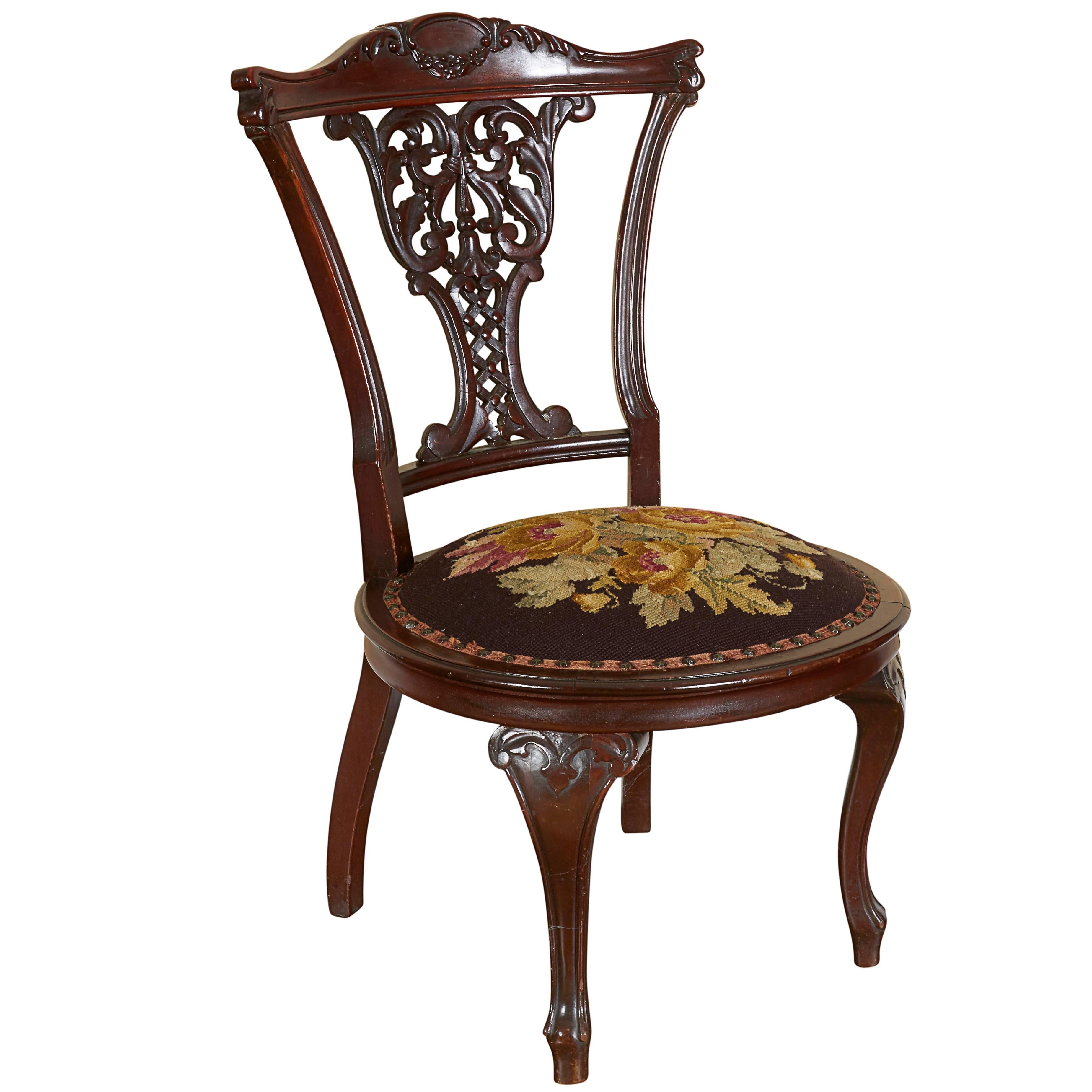 Victorian Mahogany Slipper Chair with Needlepoint Seat