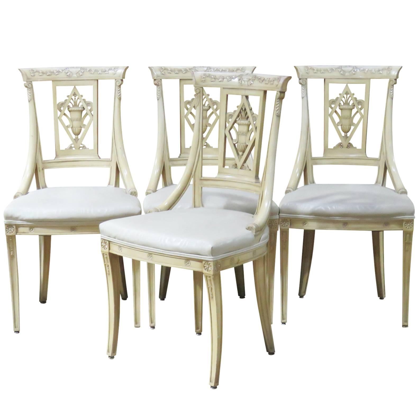 Four Directoire Style Cream Painted Side Chairs