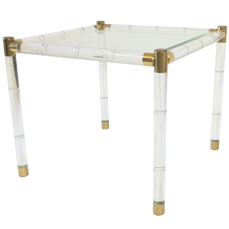 Charles Hollis Jones Faux Bamboo Lucite and Brass Side Table at 1stDibs