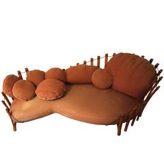 Bench, Wooden Structure and Tissue of Origin, circa 1960, France