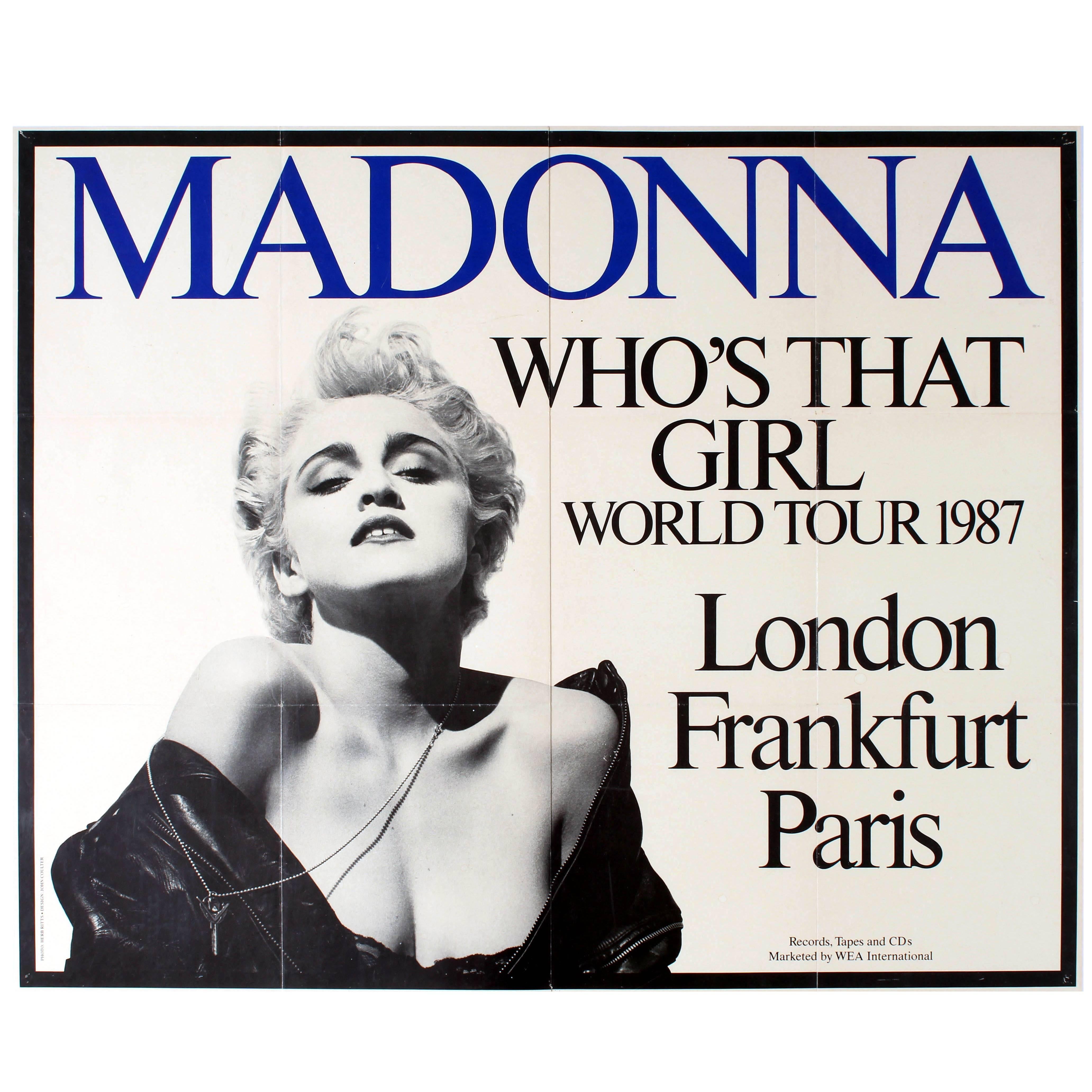 Original Vintage 1987 "Queen of Pop" Music Tour Poster "Madonna Who's That Girl"