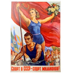 Original Vintage Soviet Propaganda Poster: Sport in the Ussr, Sport of Millions