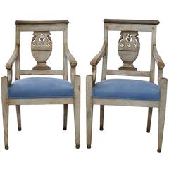 Rare Pair of French Empire/Directoire Painted Open Armchairs, circa 1780