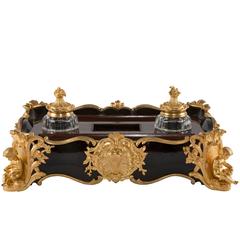 French 19th Century Louis XV Style Ormolu and Baccarat Inkwell Signed Linke 9