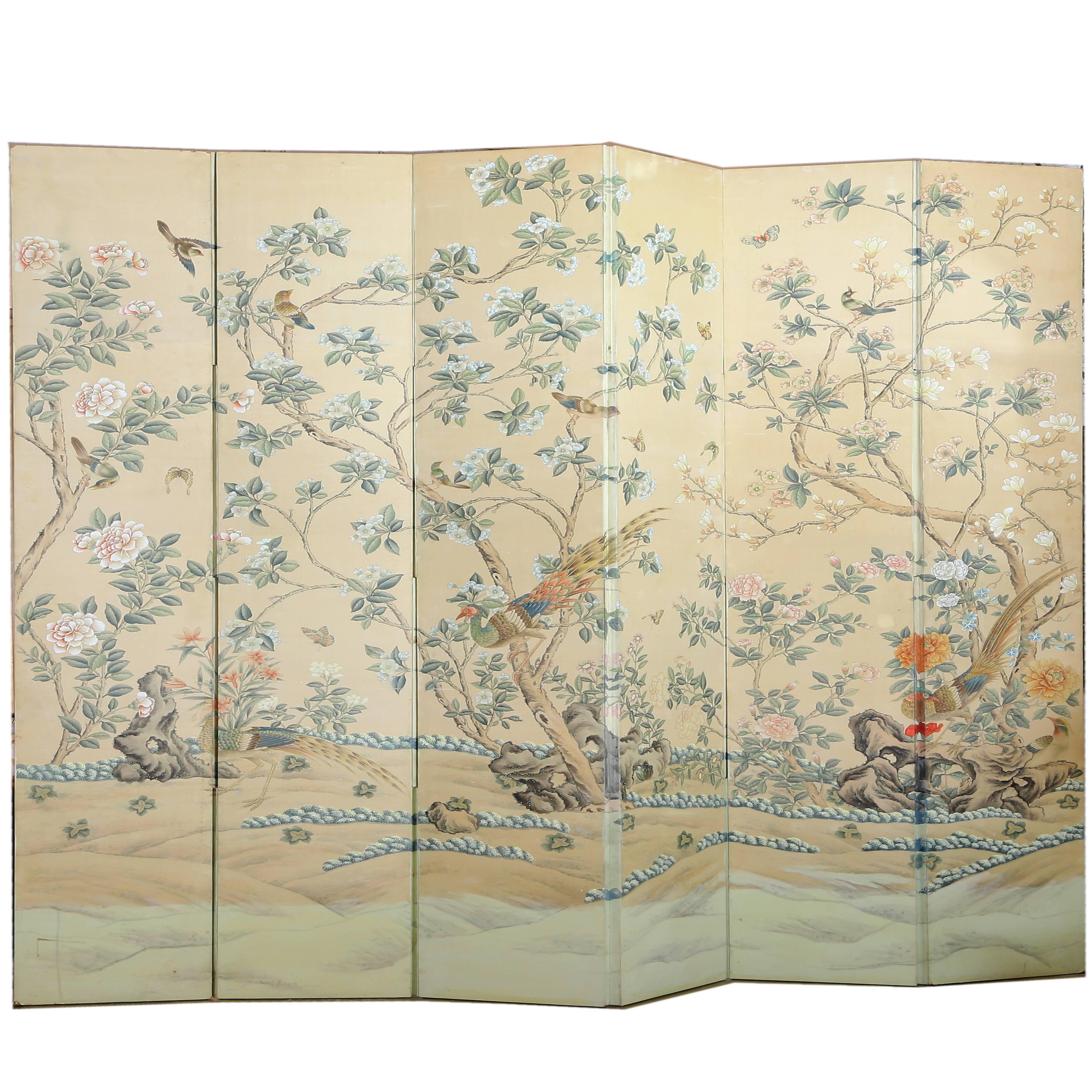 Tall Hand-Painted Decorative Screen or Room Divider For Sale