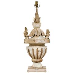 Italian Painted Wood Fragment Made into a Table Lamp with Gilded Urn