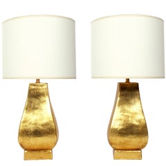 Pair of Gilt Terracotta Lamps by Ugo Zaccagnini