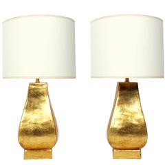 Pair of Gilt Terracotta Lamps by Ugo Zaccagnini 1