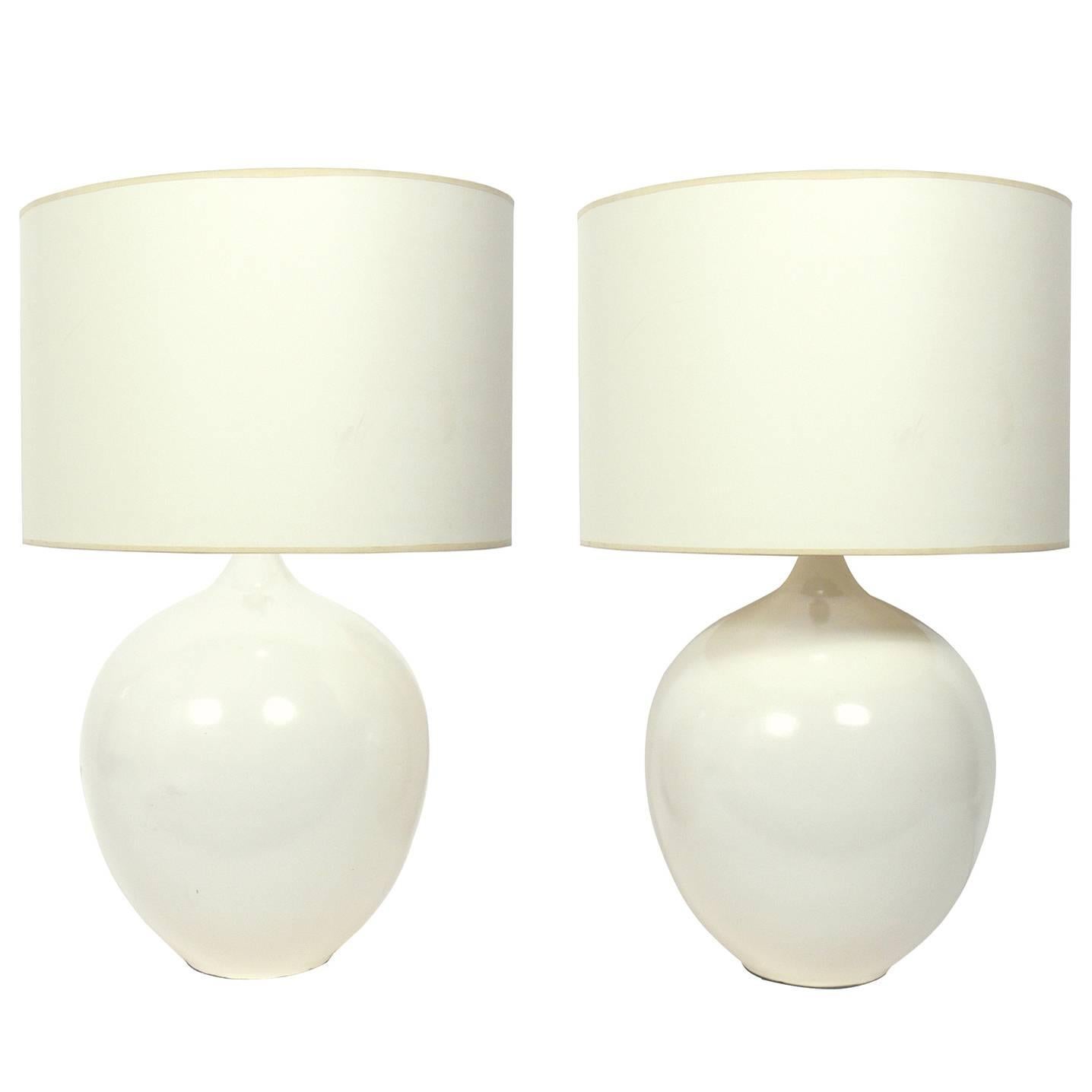 Pair of Sculptural White Ceramic Lamps