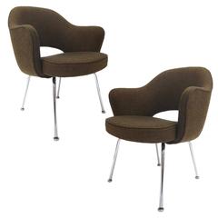 Vintage Executive Armchairs Designed by Eero Saarinen for Knoll in Brown Tweed