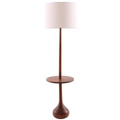 Fluted Solid Teak Floor Lamp with Table