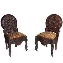 Pair of Elaborate Anglo-Indian Carved Chairs, circa 1850