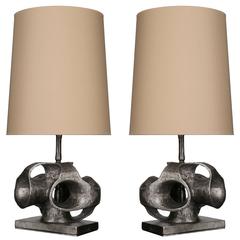 Pair of French Modern Organic Cast Aluminium Table Lamp 8