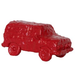 "Red Retiree Grocery Runner Pickup" Glazed Ceramic Car Sculpture