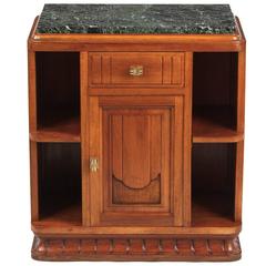 French Art Deco Marble-Top Walnut Cabinet or Side Table, 1930s