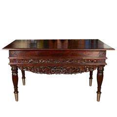 Antique Madura Desk with Ornately Carved Front
