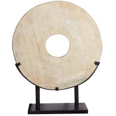 Large White Stone Coin or Wheel on Stand