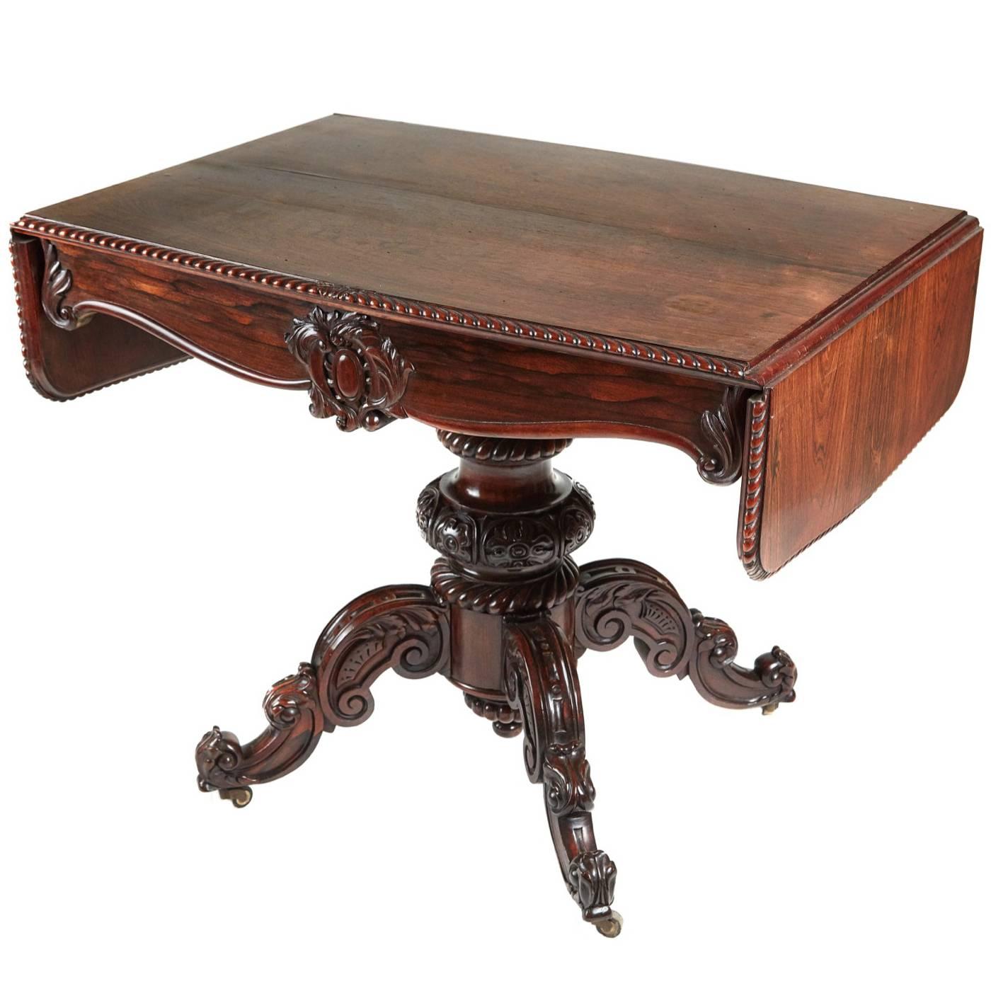 19th Century Victorian Carved Rosewood Sofa Table