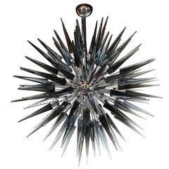 Stunning Smoked Grey Handblown Murano Glass Spiked Starburst Chandelier