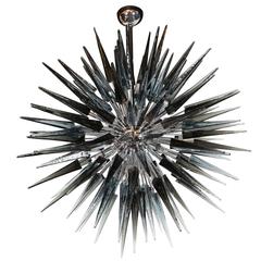 Stunning Smoked Grey Handblown Murano Glass Spiked Starburst Chandelier 8