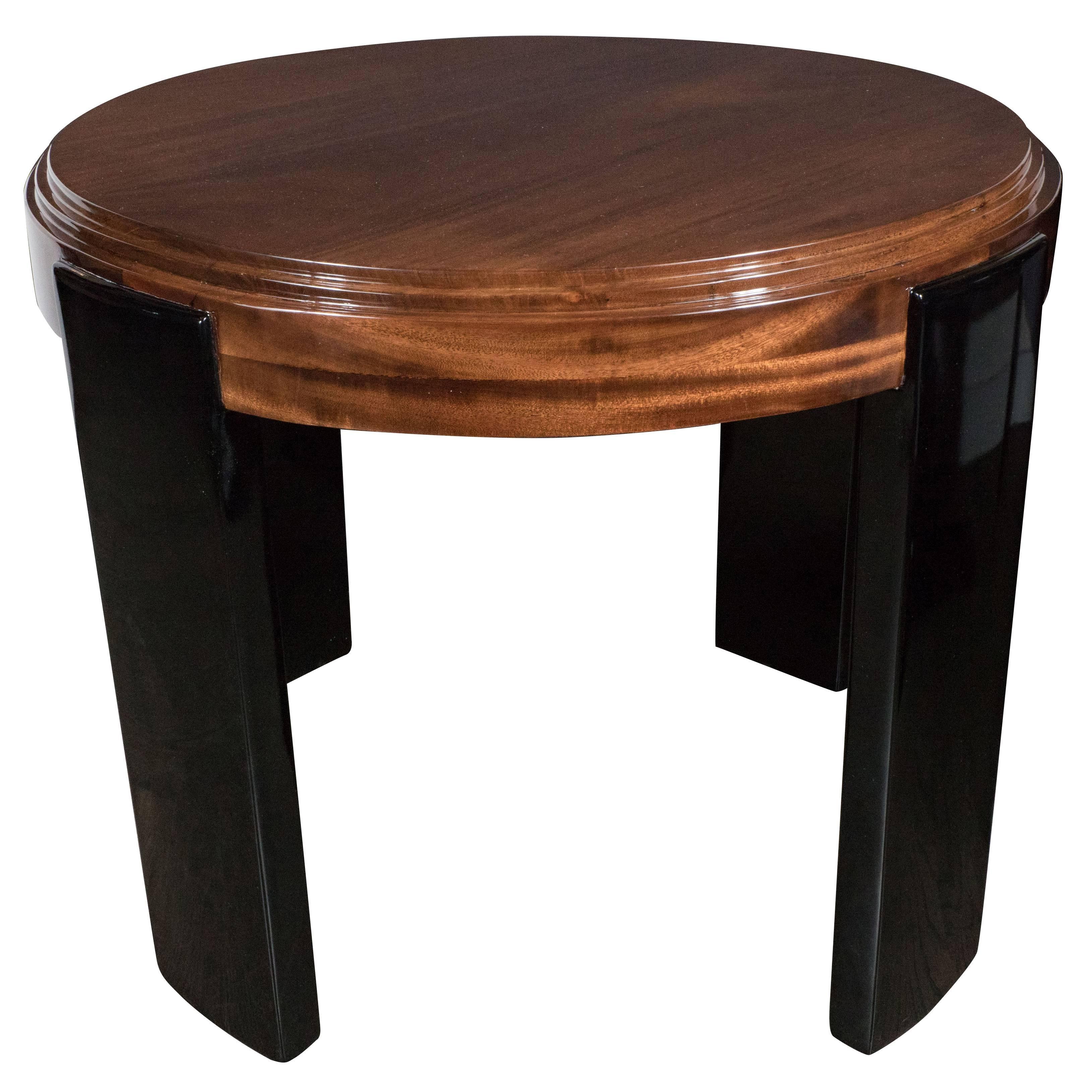 Art Deco Skyscraper Style Stepped Detail Side Table with Black Lacquer Legs