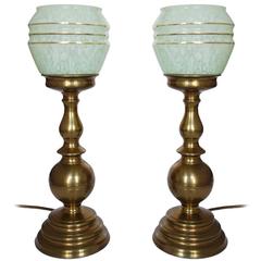 Beautiful Pair of German Brass and Glass Table Lamp 7