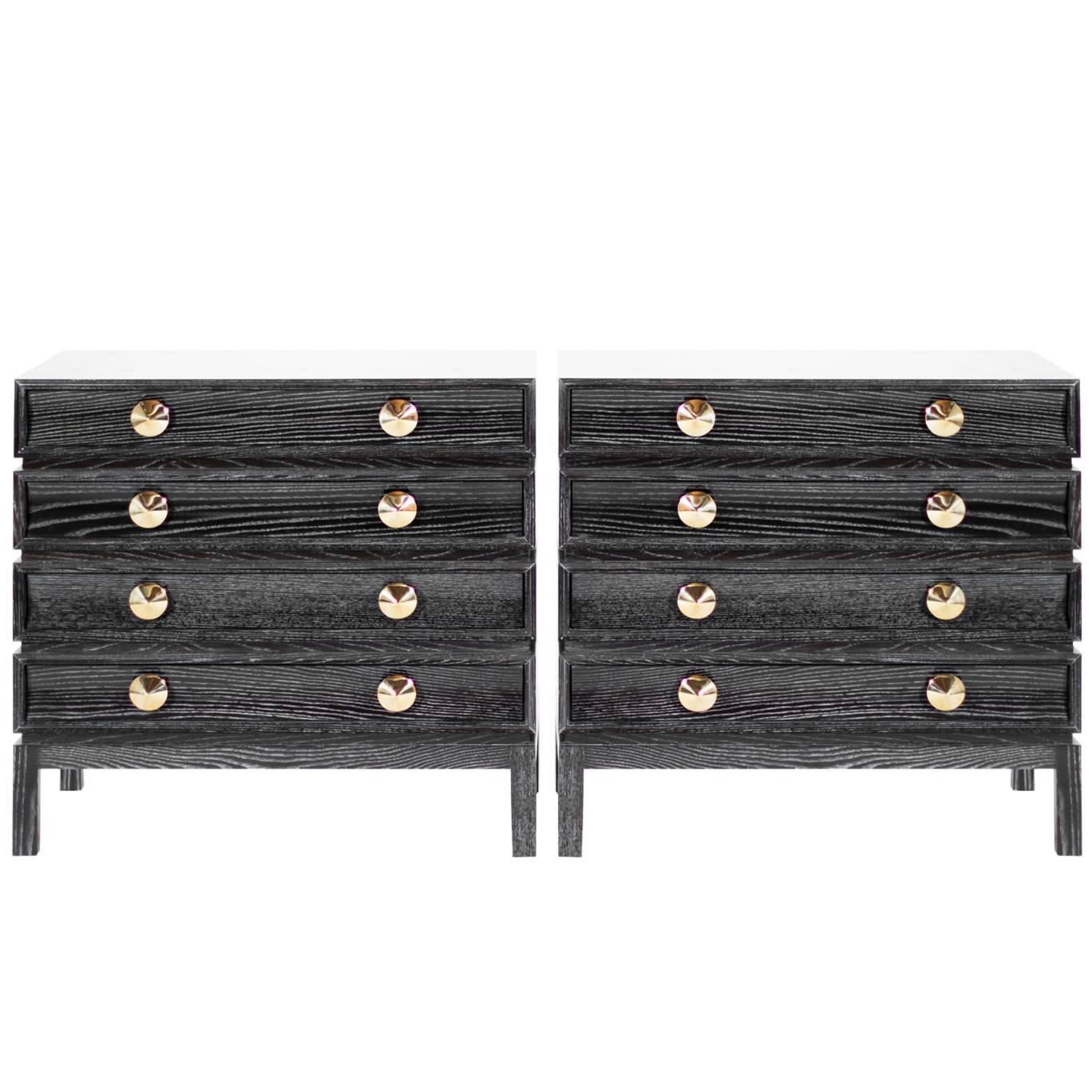 Pair of Stacked Bedside Tables in Black Ceruse