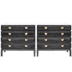 Pair of Stacked Bedside Tables in Black Ceruse