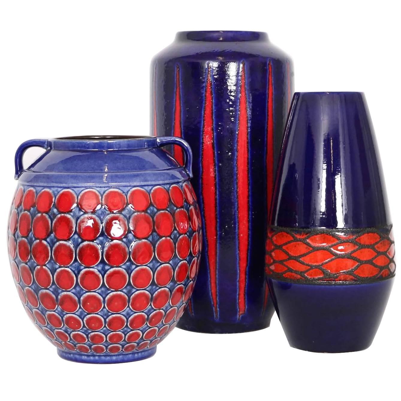 Set of Monumental Mid-Century Modern West German Pottery Vases