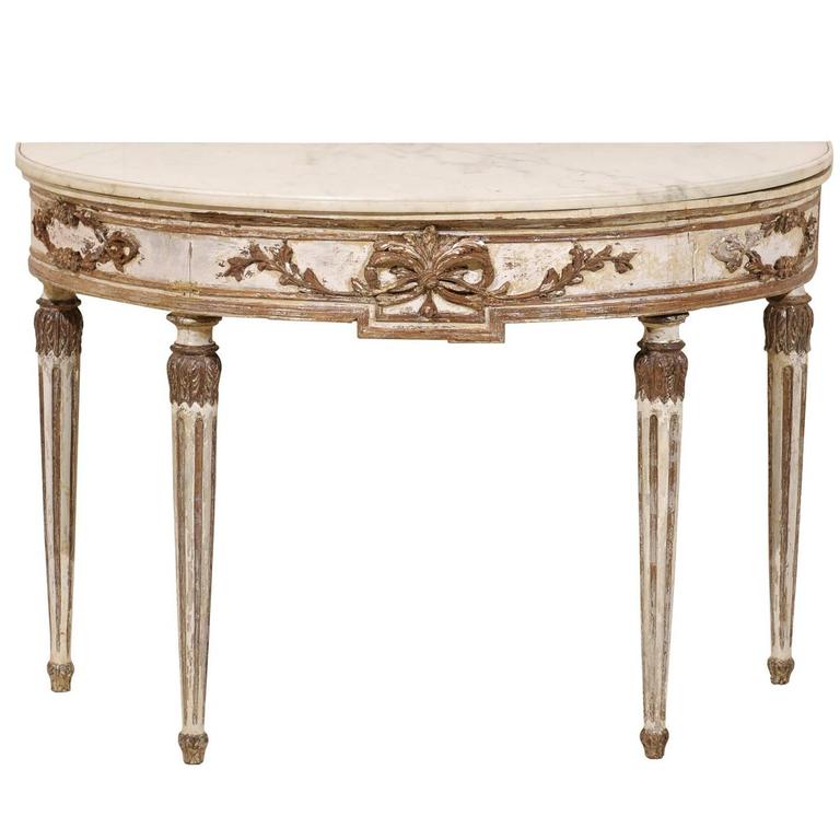 Italian Demilune Console Table with Marble Top, Late 18th Early 19th