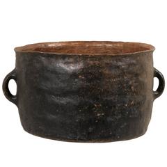 19th Century Spanish Colonial Clay Pot with Two Handles and Dark Color
