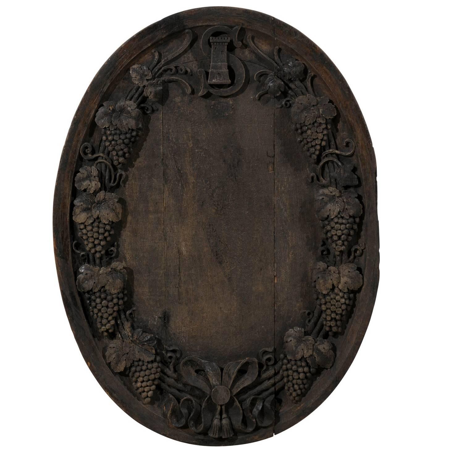 A French 19th Century Hand-Carved Wooden Wine Cellar Plaque with Grape Vines