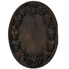 Antique A French 19th Century Hand-Carved Wooden Wine Cellar Plaque with Grape Vines