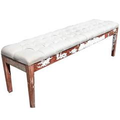 Vintage Farm Bench Upholstered Tufted 1