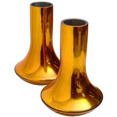 Retro Pair of Donghia's Gold Mercury Glass Vases "Italy"