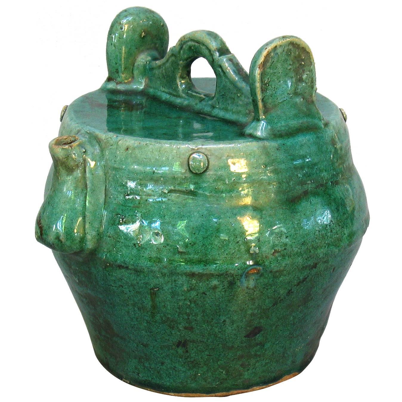 Emerald Green Glazed Shiwan Pottery Teapot Qing Dynasty, Late 19th Century
