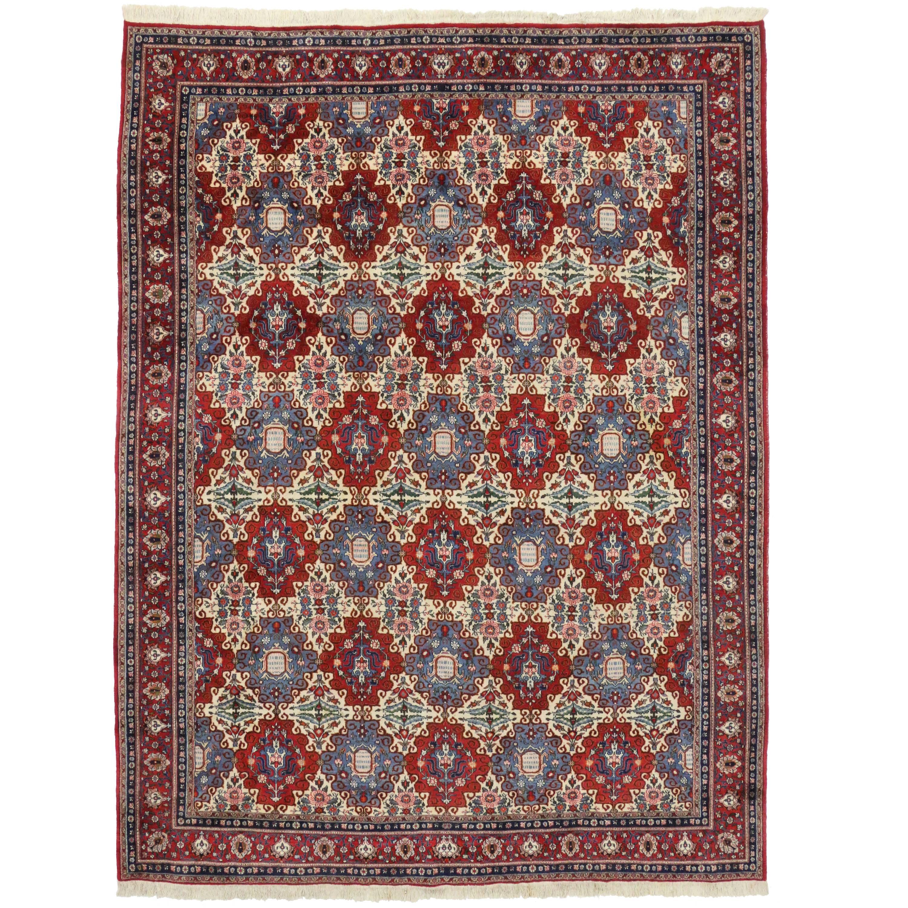 Vintage Persian Moud Mood Rug with New England Cape Cod Style For Sale