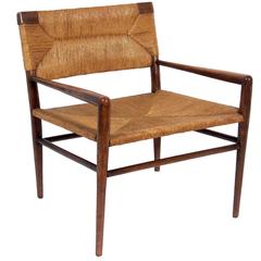 Walnut and Rush Lounge Chair by Mel Smilow