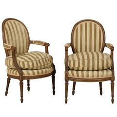 Pair of French 19th Century Louis XVI Style Bergères Oval Back Chairs 6