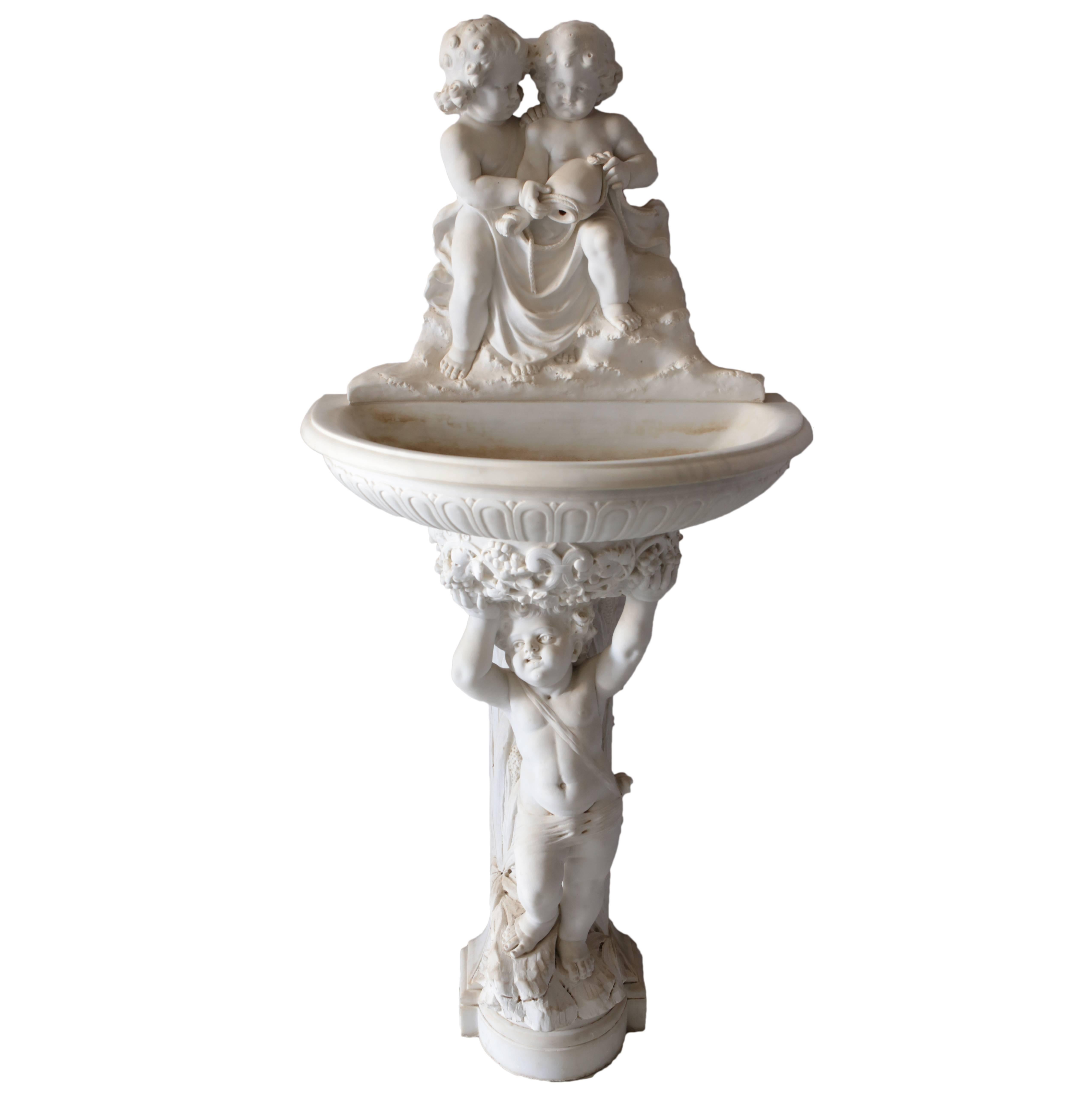 19th Century Italian Hand-Carved Marble Fountain For Sale
