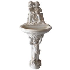 19th Century Italian Hand-Carved Marble Fountain