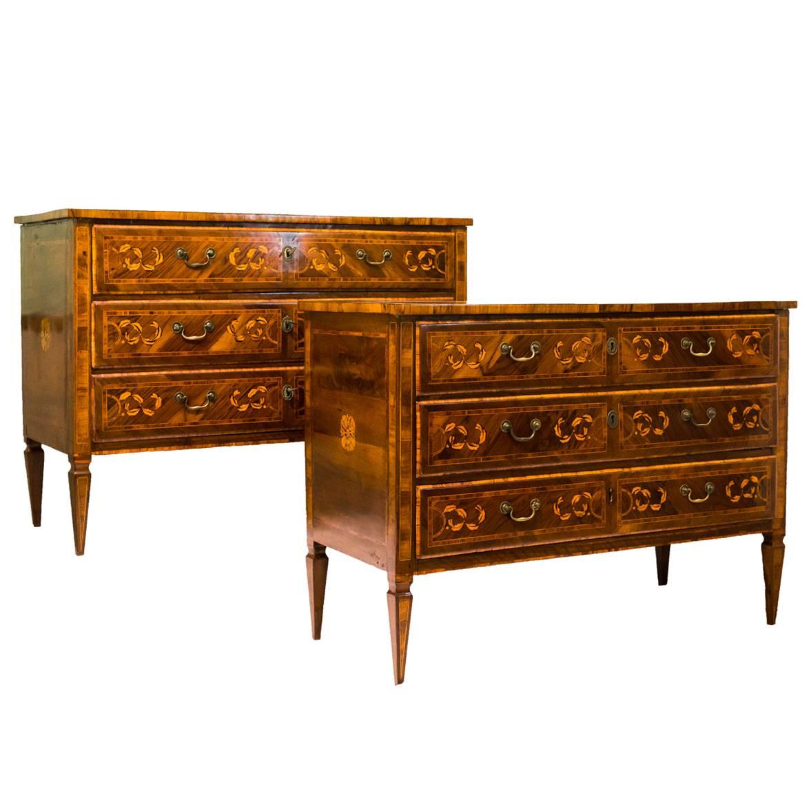 Pair of Inlaid Lombard Louis XVI Chest of Drawers For Sale