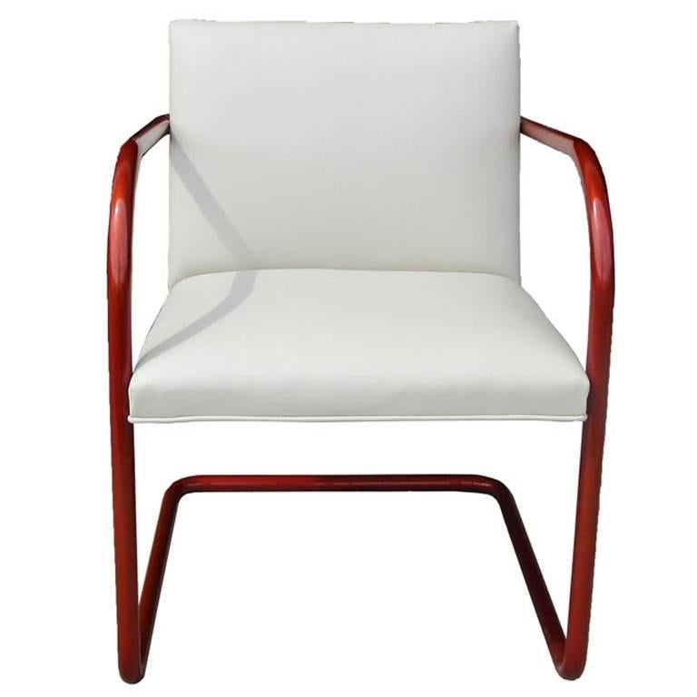 Vintage Ivory Leather Copper Frame Tubular Knoll Brno Chair, Mies van der Rohe For Sale