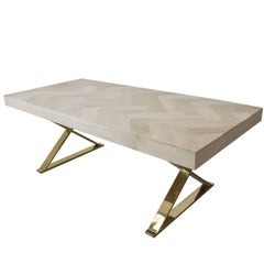 Mid-Century Modern Style Amalfi Dining Table in Bleached Walnut w/ Brass X-Legs