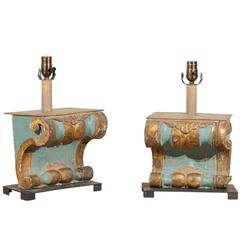 Pair of Italian 19th Century Wooden Architectural Elements Made into Lamps 6