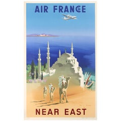 Original Vintage Air France Poster by J Even Advertising Travel To The Near East