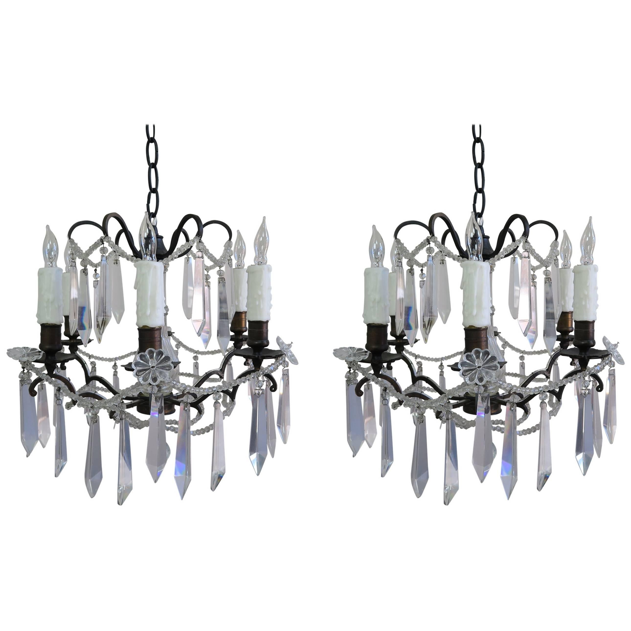 Pair of French Crystal Chandeliers, circa 1930