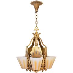 Williamson/Beardslee Art Deco Slipper Shade Chandelier, circa 1928