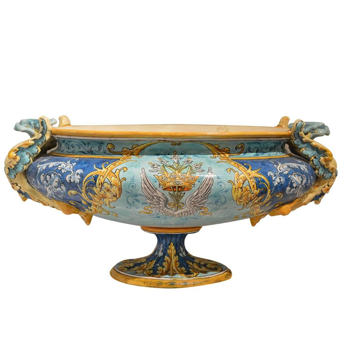Antique French Hand-Painted Ceramic Centerpiece